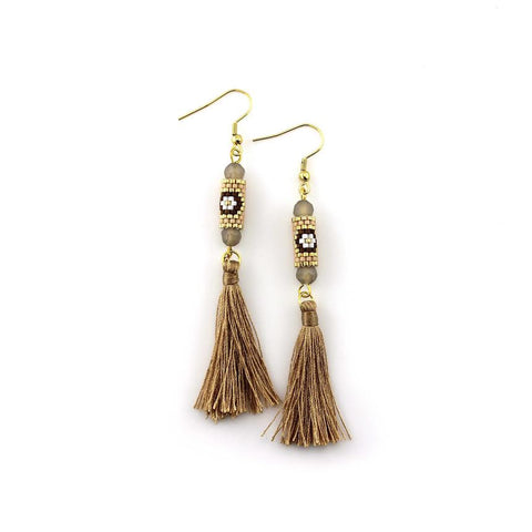 Image of Brown and Gold Miyuki Tassel Earrings