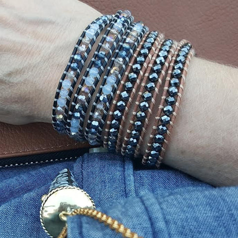 Image of Hematite on Natural Leather Wrap Bracelet