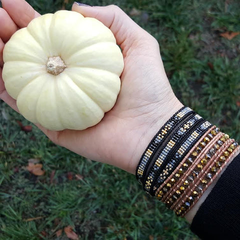 Image of Gold Dorado Crystals on Natural Leather Wrap Bracelet