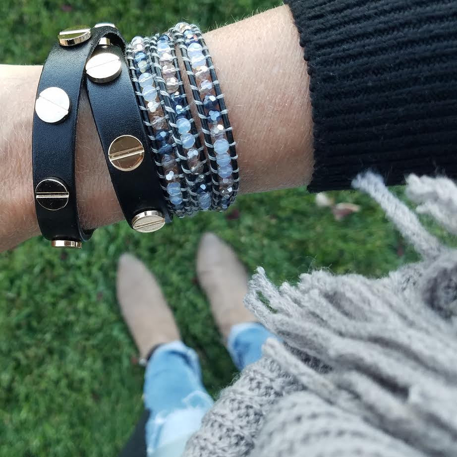 Midnight Mix on Black Leather Wrap Bracelet