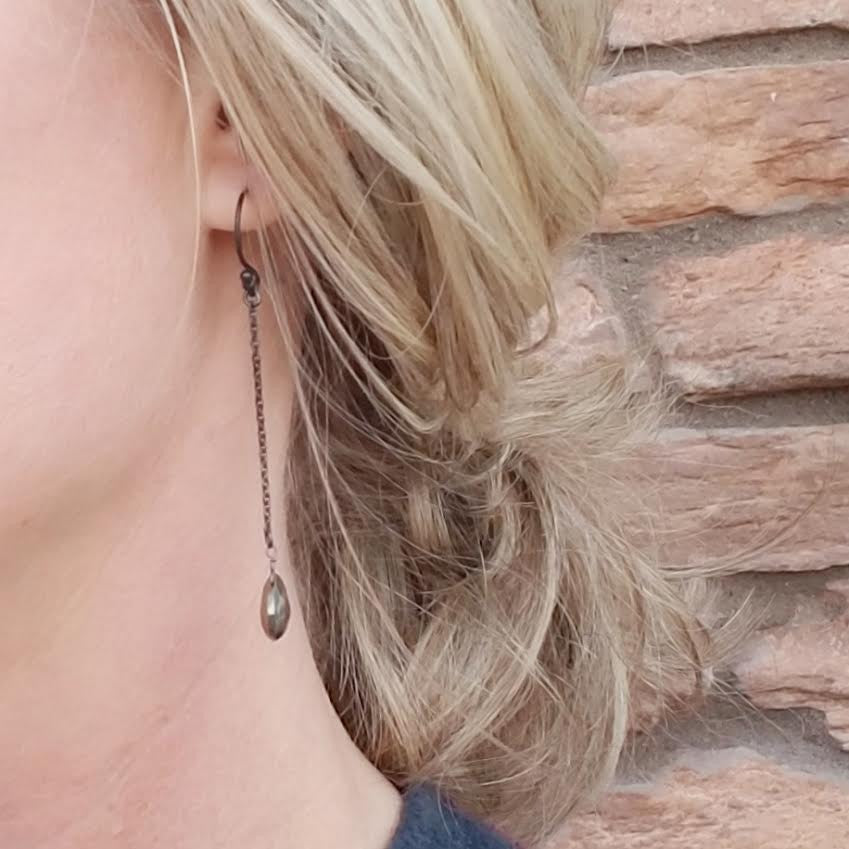 Hematite Sterling Silver Chain Dangle Earrings