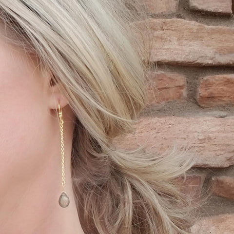 Image of Labradorite Sterling Silver Chain Dangle Earrings in Gold or Silver