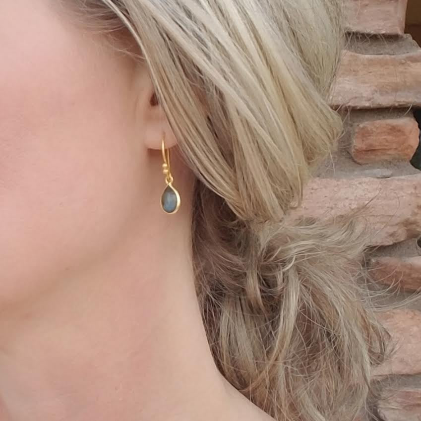 Labradorite Sterling Silver Drop Earrings in Gold or Silver
