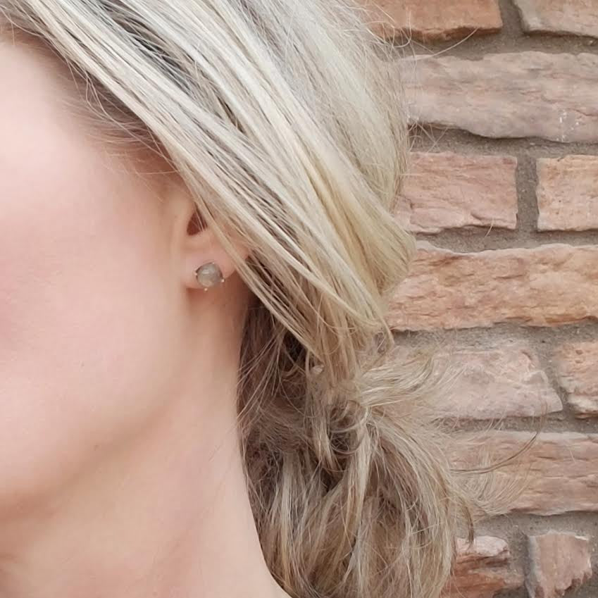 Labradorite Sterling Silver Stud Earrings in Gold or Silver