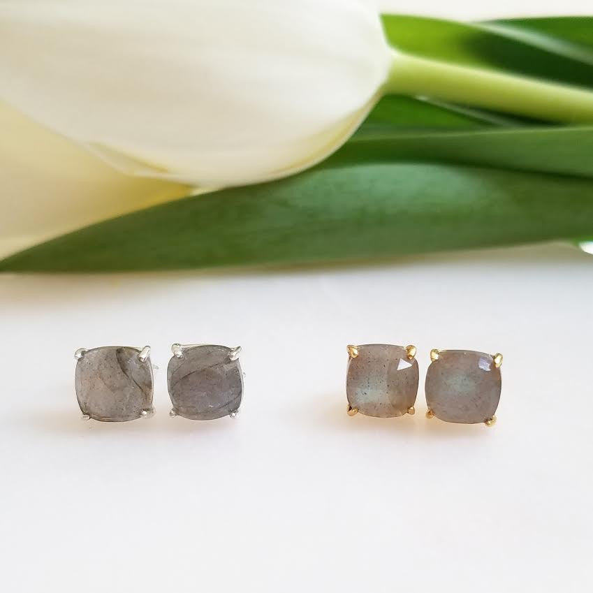 Labradorite Sterling Silver Stud Earrings in Gold or Silver