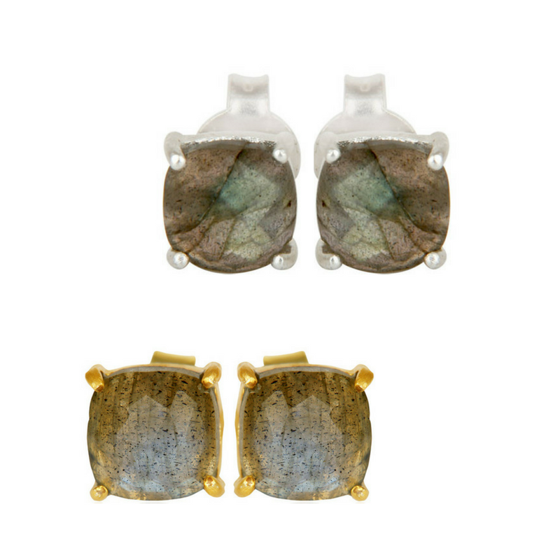 Labradorite Sterling Silver Stud Earrings in Gold or Silver