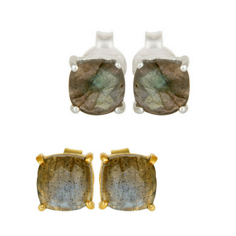 Image of Labradorite Sterling Silver Stud Earrings in Gold or Silver