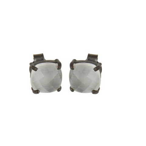 Image of Rainbow Moonstone Oxidized Sterling Silver Stud Earrings