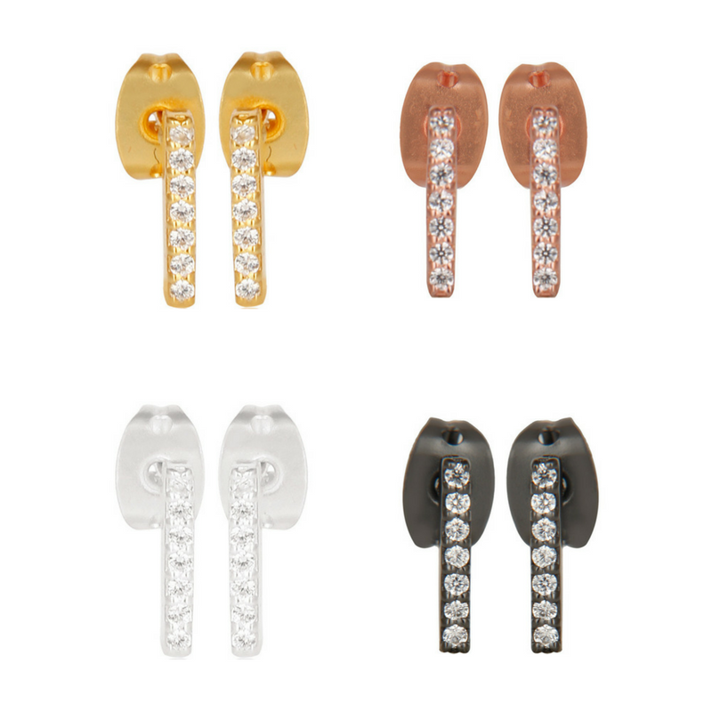 Pave Bar Sterling Silver Stud Earrings