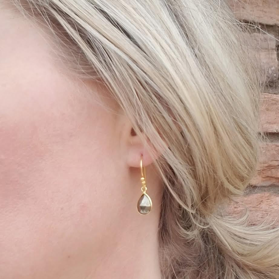 Pyrite Gold Vermeil Drop Earrings