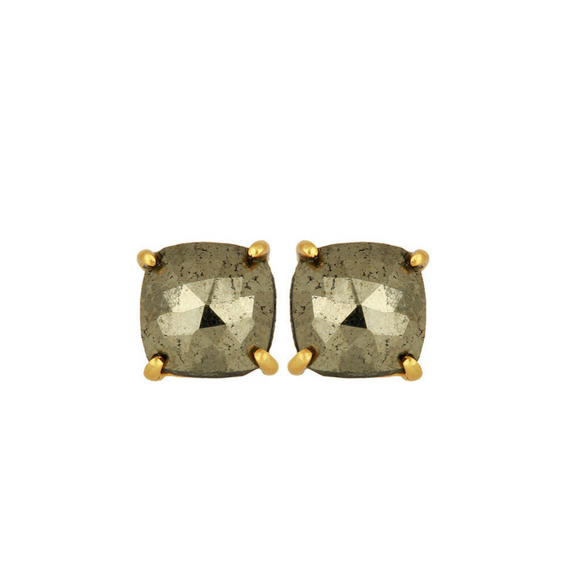 Pyrite Gold Sterling Silver Stud Earrings
