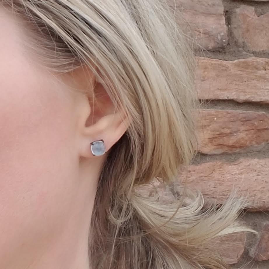 Rainbow Moonstone Oxidized Sterling Silver Stud Earrings