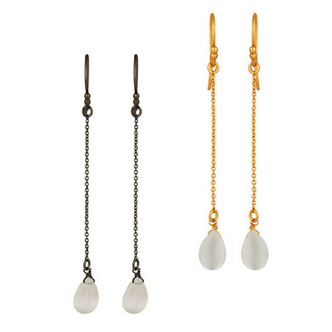 Image of Rainbow Moonstone Sterling Silver Chain Dangle Earrings