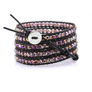 Amethyst Crystals on Dark Brown Leather Wrap Bracelet