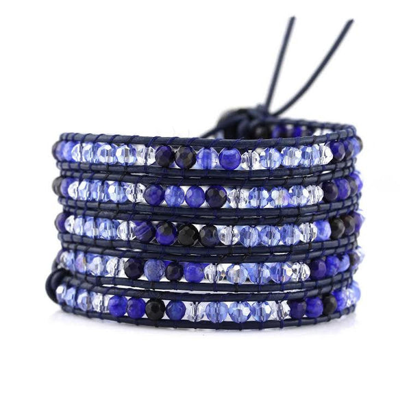 Blue Agate and Crystals on Blue Leather Wrap Bracelet – Katie Joëlle