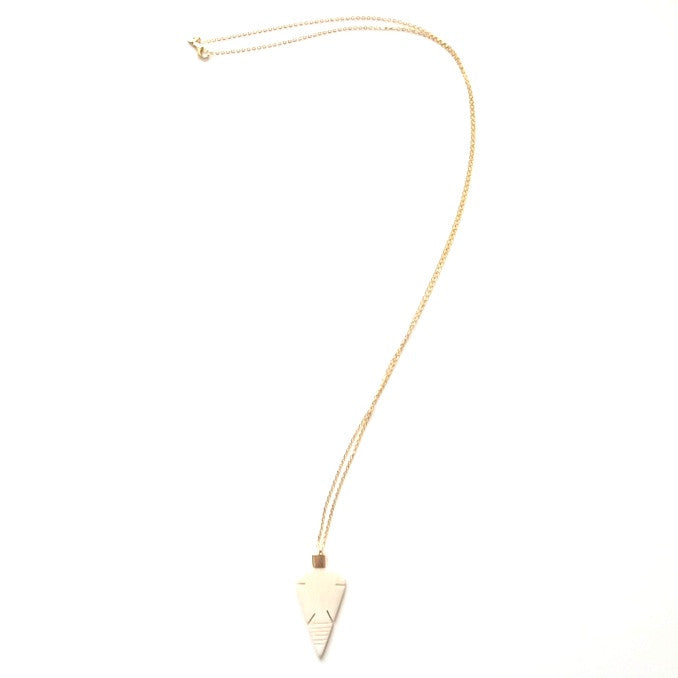 Arrowhead Bone Pendant on a Long Gold Chain