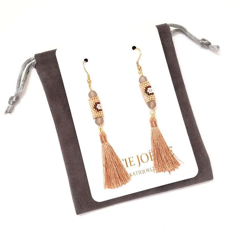 Image of Brown and Gold Miyuki Tassel Earrings