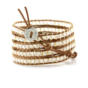 Clear Crystals on Natural Leather Wrap Bracelet