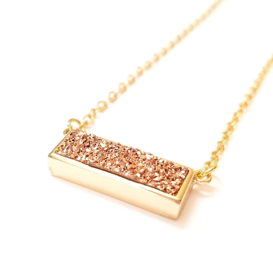 Druzy Bar Pendant Necklace in Rose Gold