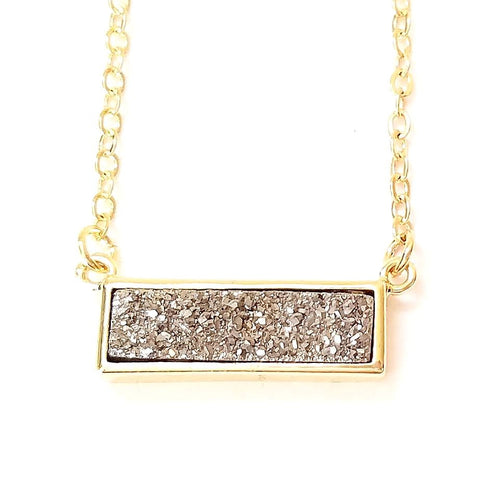 Druzy Bar Pendant Necklace in Platinum Silver