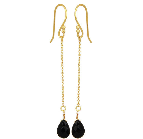 Black Onyx Gold Vermeil Chain Dangle Earrings