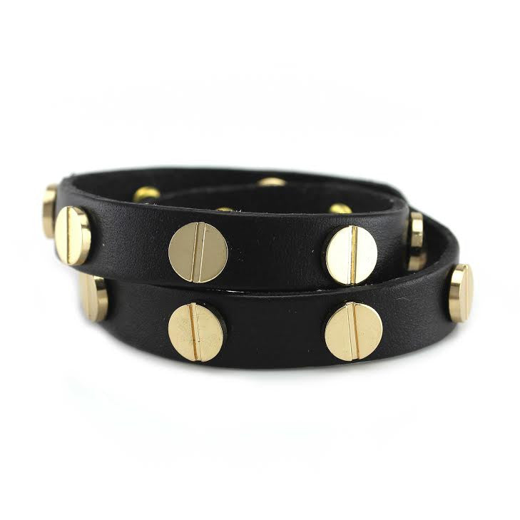 STELLA & DOT Ally double wrap black leather bracelet