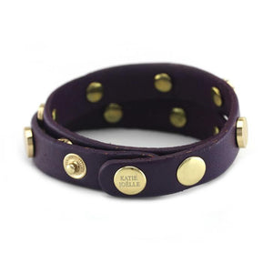 Gold Studded Purple Leather Double Wrap Bracelet