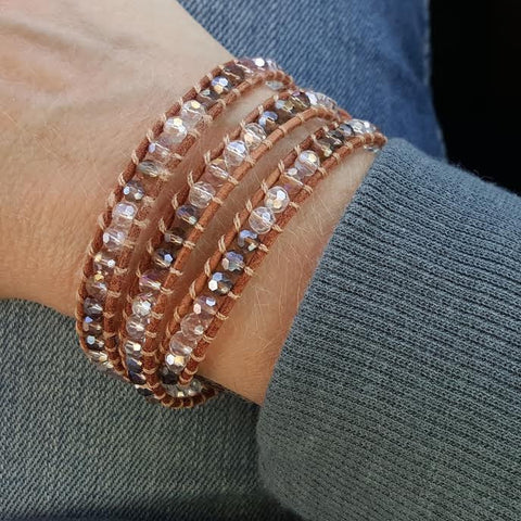 Image of Harvest Mix Crystals on Natural Leather Wrap Bracelet
