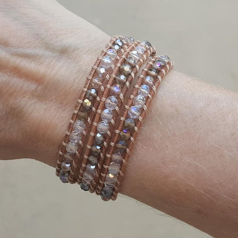 Image of Harvest Mix Crystals on Natural Leather Wrap Bracelet
