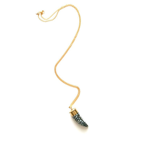 Image of Tibetan Mother of Pearl Brass Horn Long Pendant Necklace