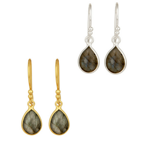 Image of Labradorite Sterling Silver Drop Earrings in Gold or Silver