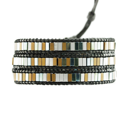Image of Mixed Hematite on Black Vegan Cord Wrap Bracelet