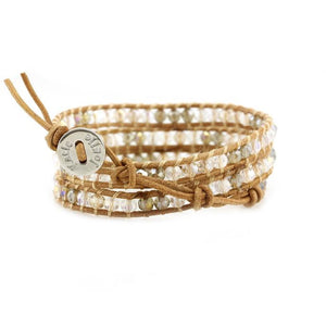 Harvest Mix Crystals on Natural Leather Wrap Bracelet