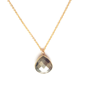 Pyrite Faceted Drop Pendant Necklace in Gold