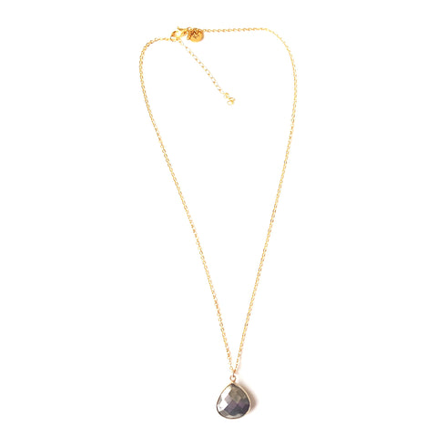 Pyrite Faceted Drop Pendant Necklace in Gold