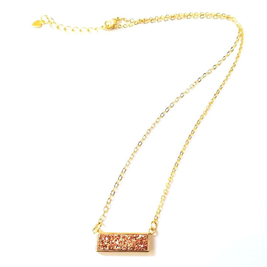 Druzy Bar Pendant Necklace in Rose Gold