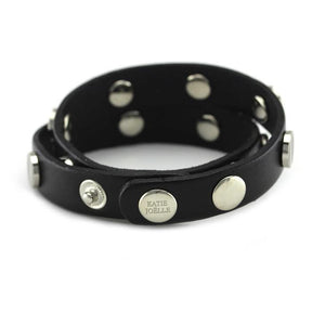 Silver Studded Black Leather Double Wrap Bracelet