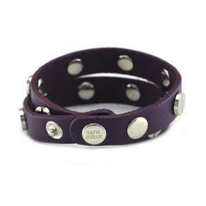 Silver Studded Purple Leather Double Wrap Bracelet
