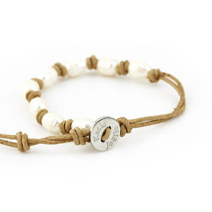 Freshwater Pearls on Natural Single Leather Wrap Bracelet