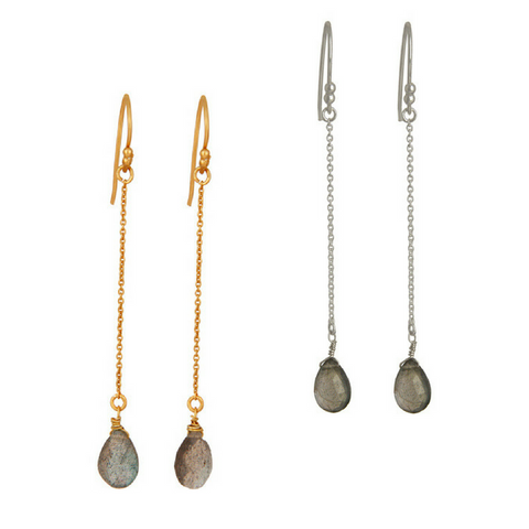 Labradorite Sterling Silver Chain Dangle Earrings in Gold or Silver