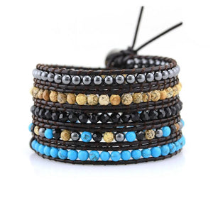 Turquoise, Crystal, Stone, and Hematite Wrap Bracelet