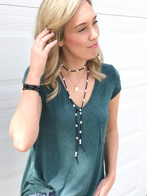 Black Leather and Freshwater Pearl Wrap Necklace