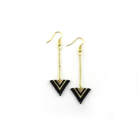 Image of Black and Gold Miyuki Triangle Dangle Earrings