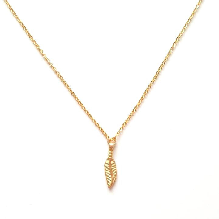 Feather Pendant Necklace in Gold