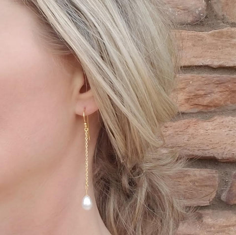 Image of Freshwater Pearl Gold Vermeil Chain Dangle Earrings