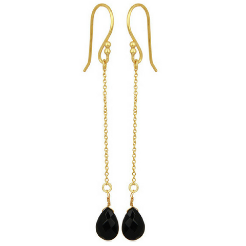 Image of Black Onyx Gold Vermeil Chain Dangle Earrings