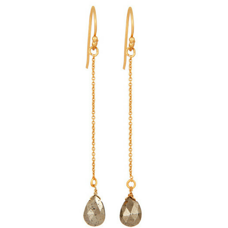 Pyrite Gold Vermeil Chain Dangle Earrings