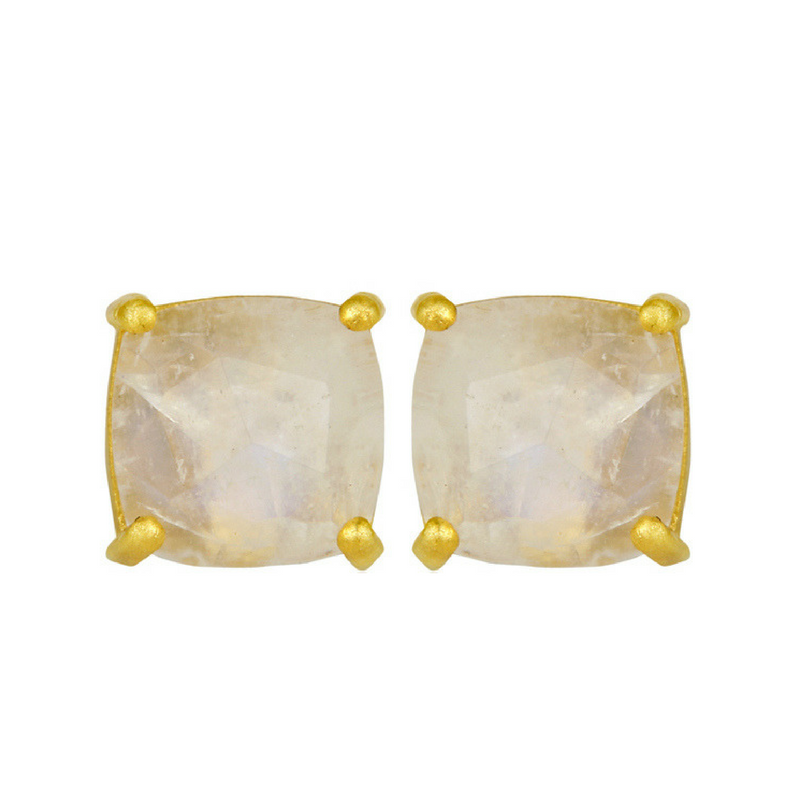 Rainbow Moonstone Gold Vermeil Stud Earrings